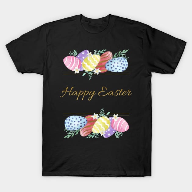 Happy Easter with colorful eggs and flowers T-Shirt by Wolshebnaja